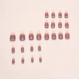 24pcs/Set Gradient Nude Brown with Silver Lines Press-On Nails