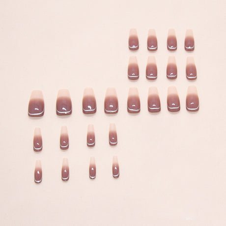 24pcs/Set Gradient Nude Brown with Silver Lines Press-On Nails