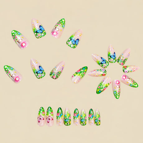 24pcs/Set Garden Butterfly Florals Press-On Nails