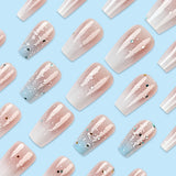 24pcs/Set Pink & White Glitter Ombre Press-On Nails