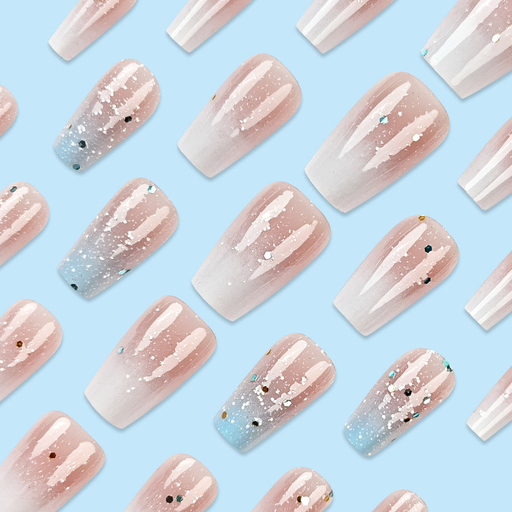 24pcs/Set Pink & White Glitter Ombre Press-On Nails