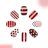 24pcs/Set Pink French Stripes & Polka Dots Press On Nails