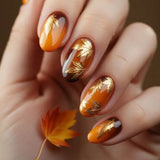 24pcs/Set Gilded Maple Leaves for Fall Press On Nails