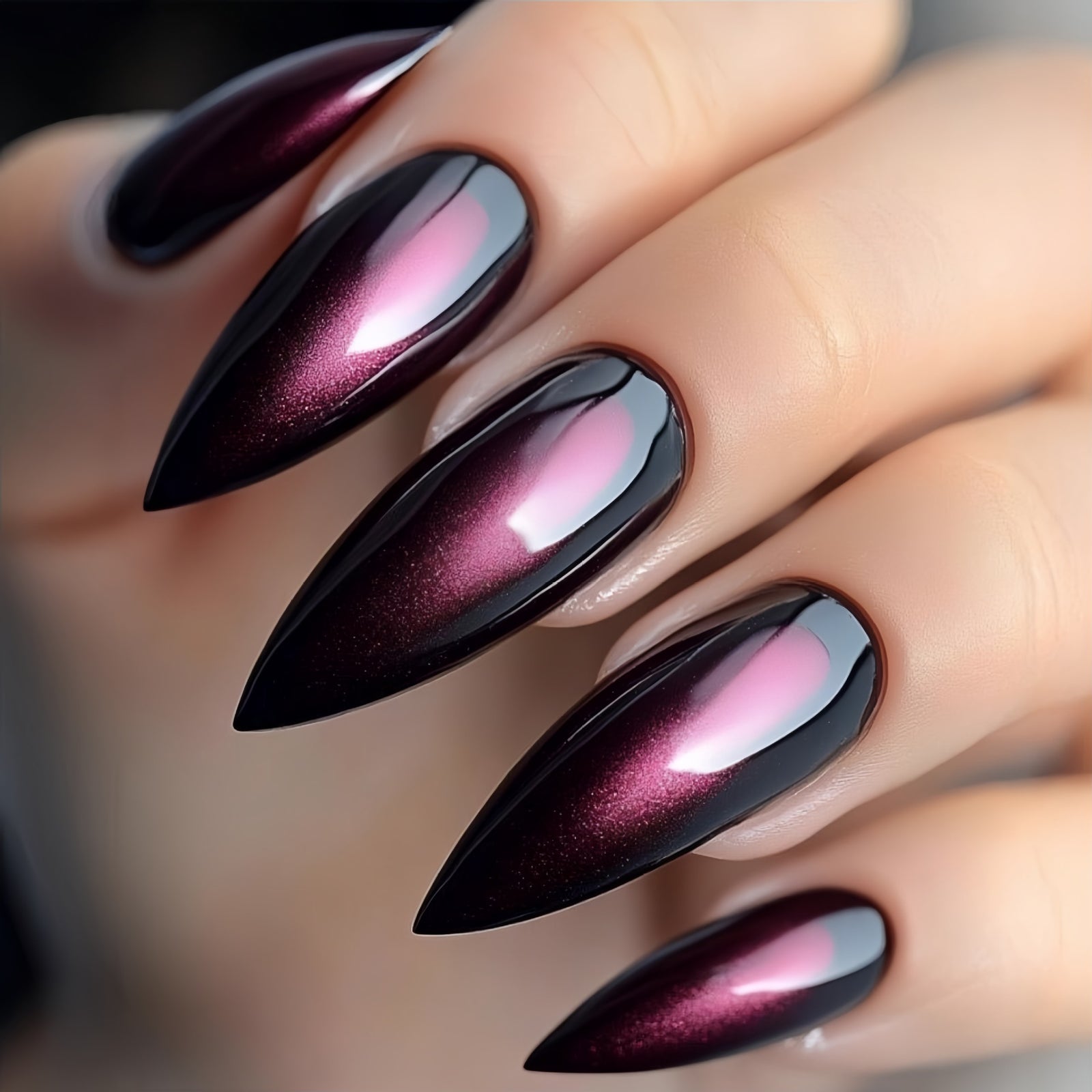 24pcs/Set Deep Red Cat Eye Press-On Nails