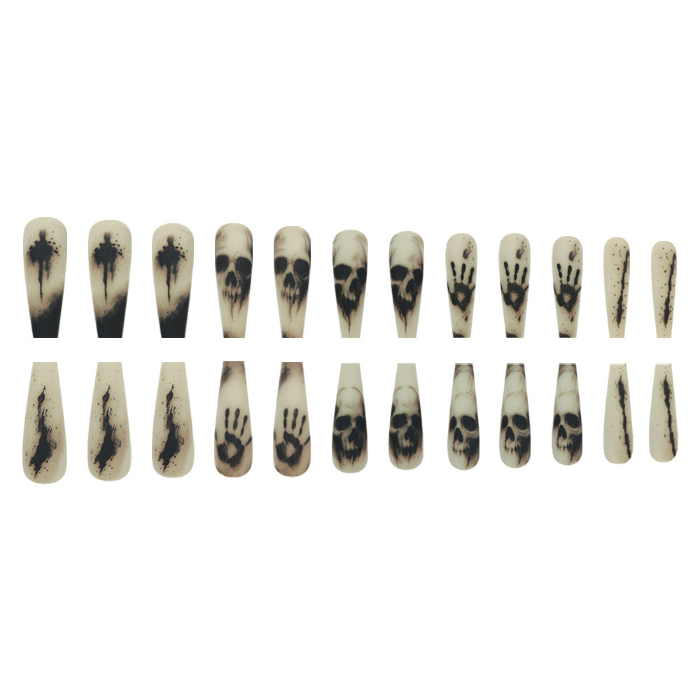 24pcs/Set Matte Black Skull Press On Nails