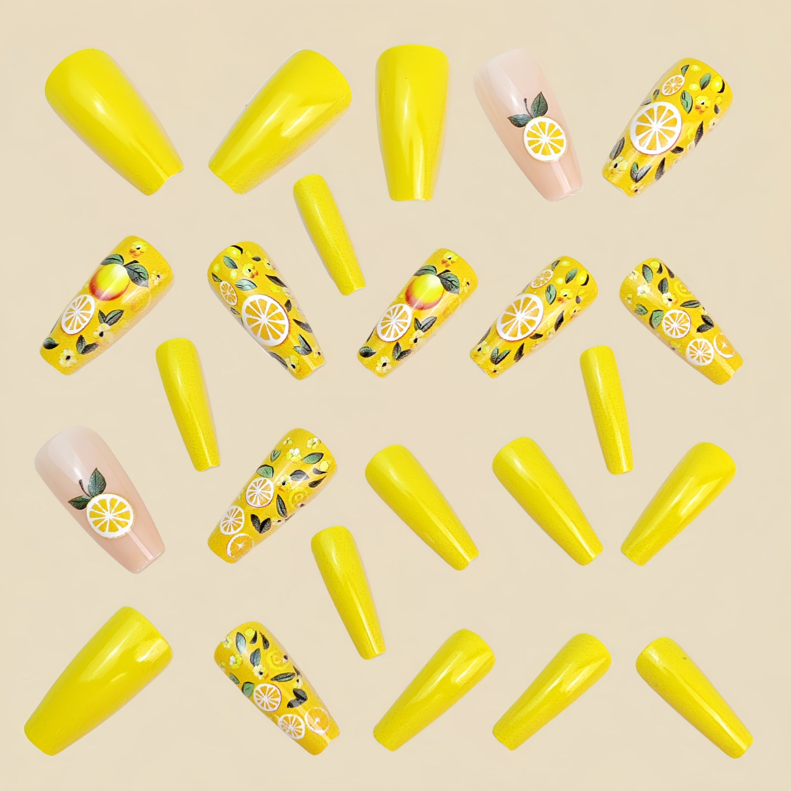 24pcs/Set Yellow Lemon Press-On Nails