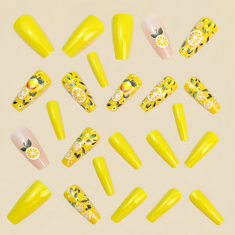 24pcs/Set Yellow Lemon Press-On Nails