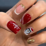 30pcs/Set French Tips with Snowflakes & Penguins Press-On Nails