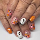 24pcs/Set Pumpkin, Ghost & Floral Press On Nails