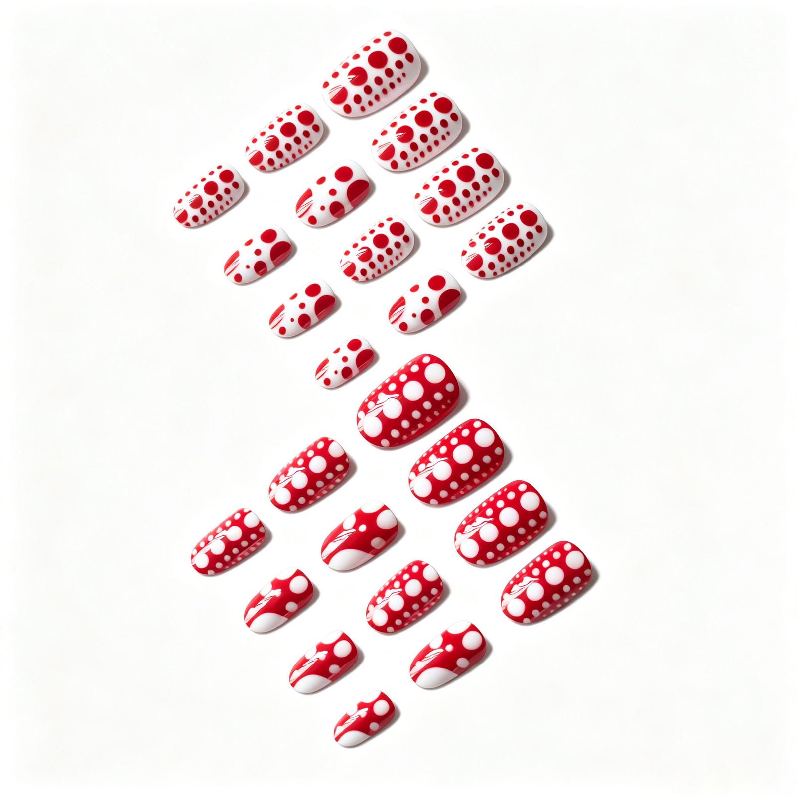 24pcs/Set Red & White Polka Dots Press On Nails