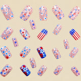 24pcs/Set Blue Floral Stripes & Stars Press-On Nails