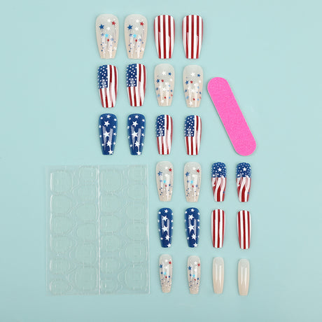 24pcs/Set Flag Stripe Stars Press-On Nails