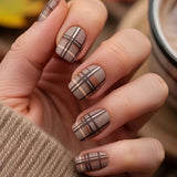 24pcs/Set Autumn Khaki Plaid Press-On Nails