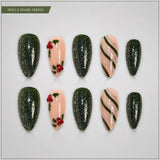 24pcs/Set Glitter Holly & Red Berries Press-On Nails