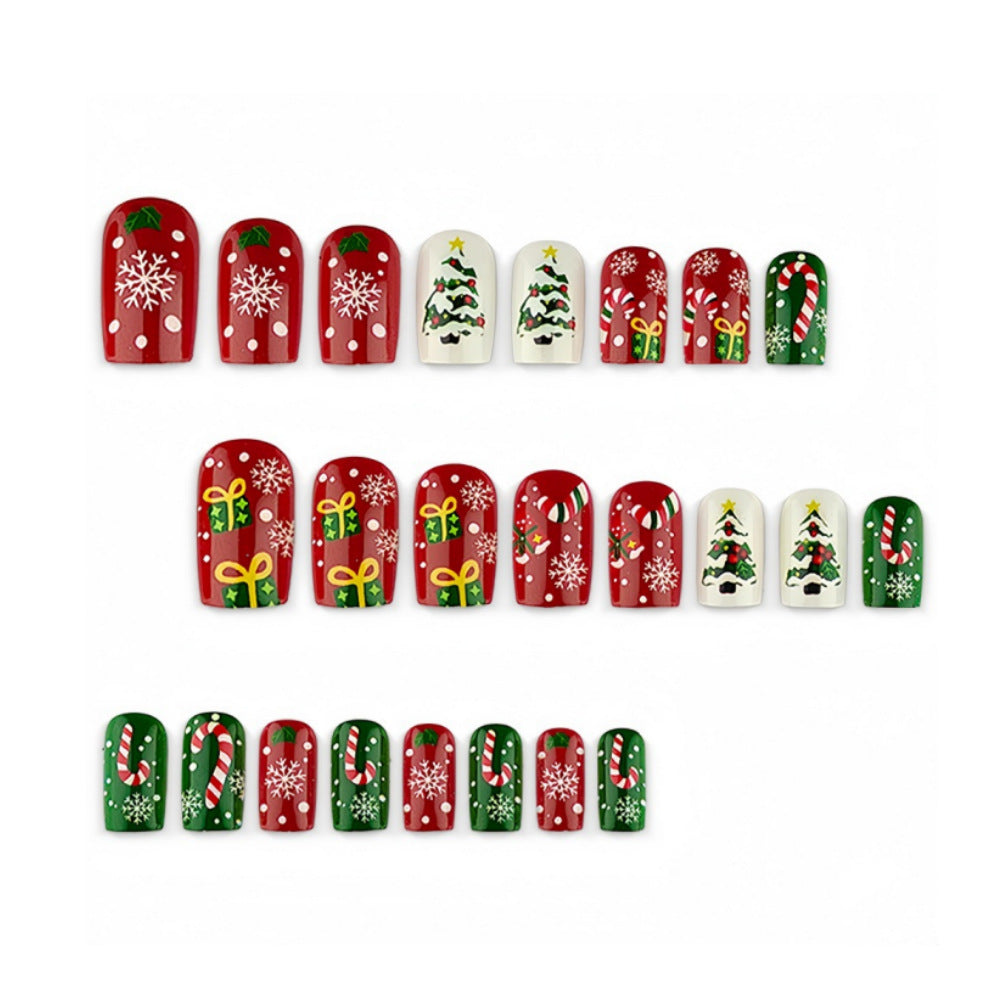 24pcs/Set Candy Cane Christmas Tree Press-On Nails