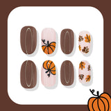 24pcs/Set Maple Leaf Pumpkin Brown Press On Nails
