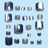 24pcs/Set Deep Blue Cat Eye with Rhinestones Press On Toe Nails