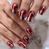 24pcs/Set Red Snowflakes Press On Nails