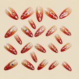24pcs/Set Red & Gold Foil Stars & Moon Press-On Nails
