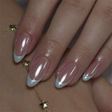 24pcs/Set White Chrome French Tip Press-On Nails