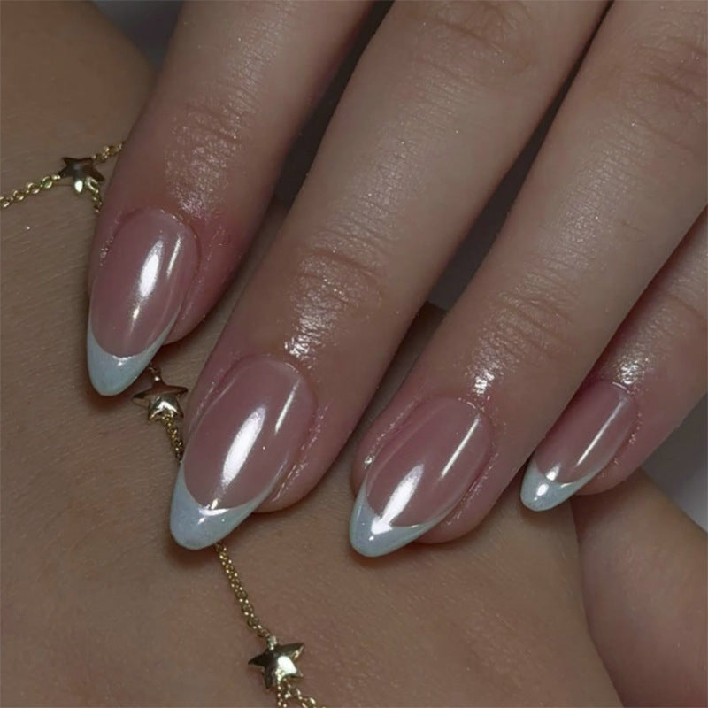 24pcs/Set White Chrome French Tip Press-On Nails