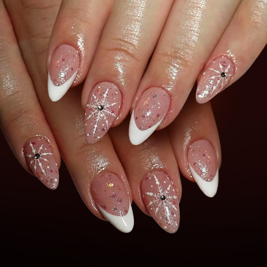 24pcs/Set White French Snowflake Press On Nails