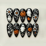 24pcs/Set Cute Ghost Pumpkin Floral Press On Nails