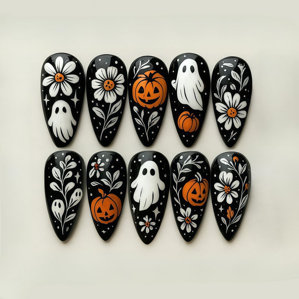 24pcs/Set Cute Ghost Pumpkin Floral Press On Nails