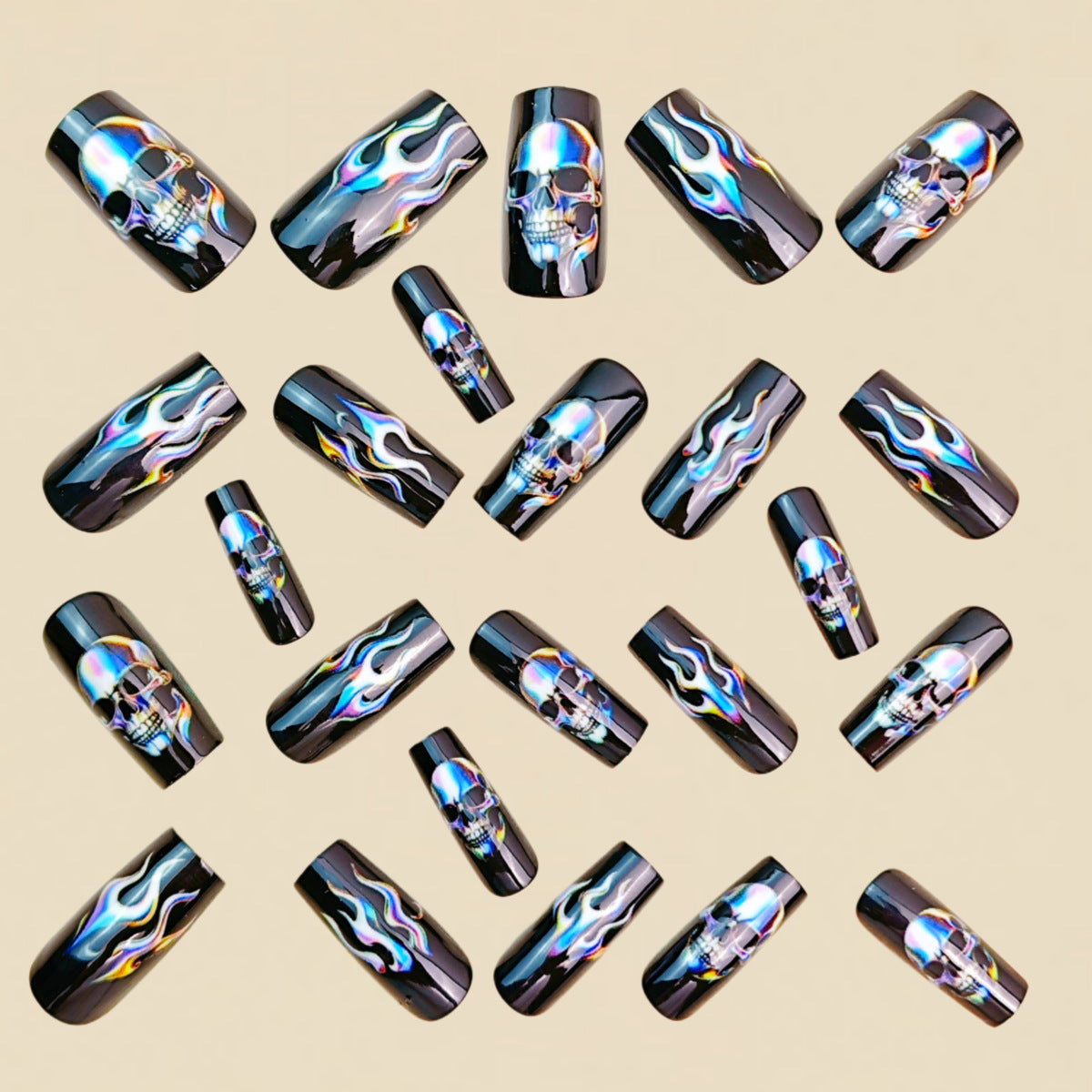 24pcs/Set Flaming Skull Press-On Nails