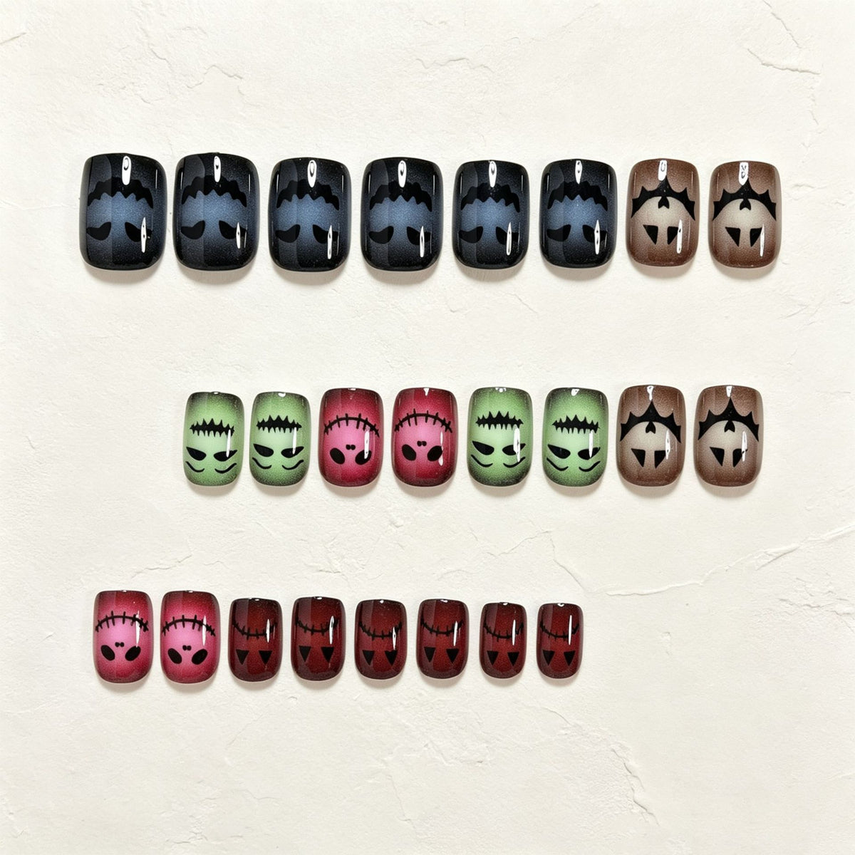 24pcs/Set Colorful Ghost Faces Cat Eye Press-On Nails