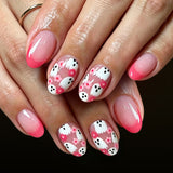 24pcs/Set Hot Pink French Ghost Floral Press-On Nails