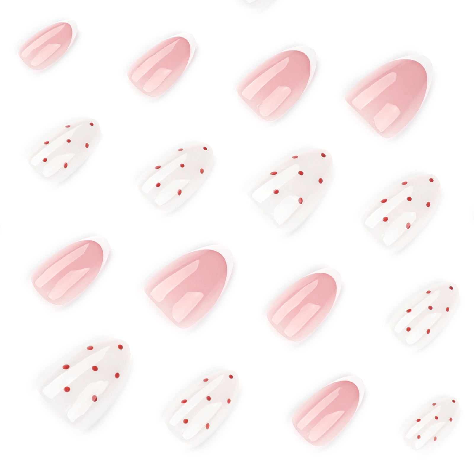 24pcs/Set Pink Polka Dot French Tip Press-On Nails