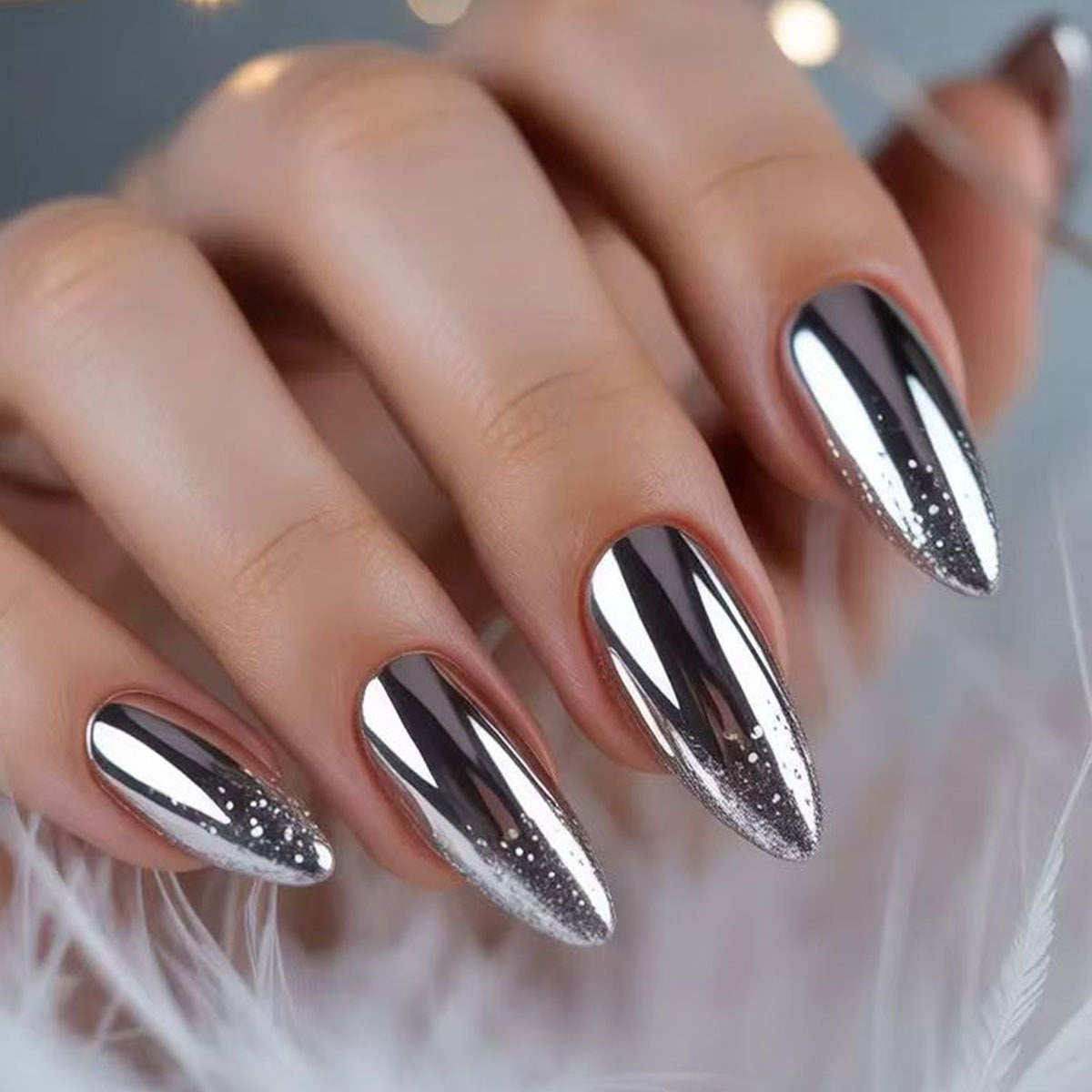 24pcs/Set Silver Mirror Chrome Press-On Nails