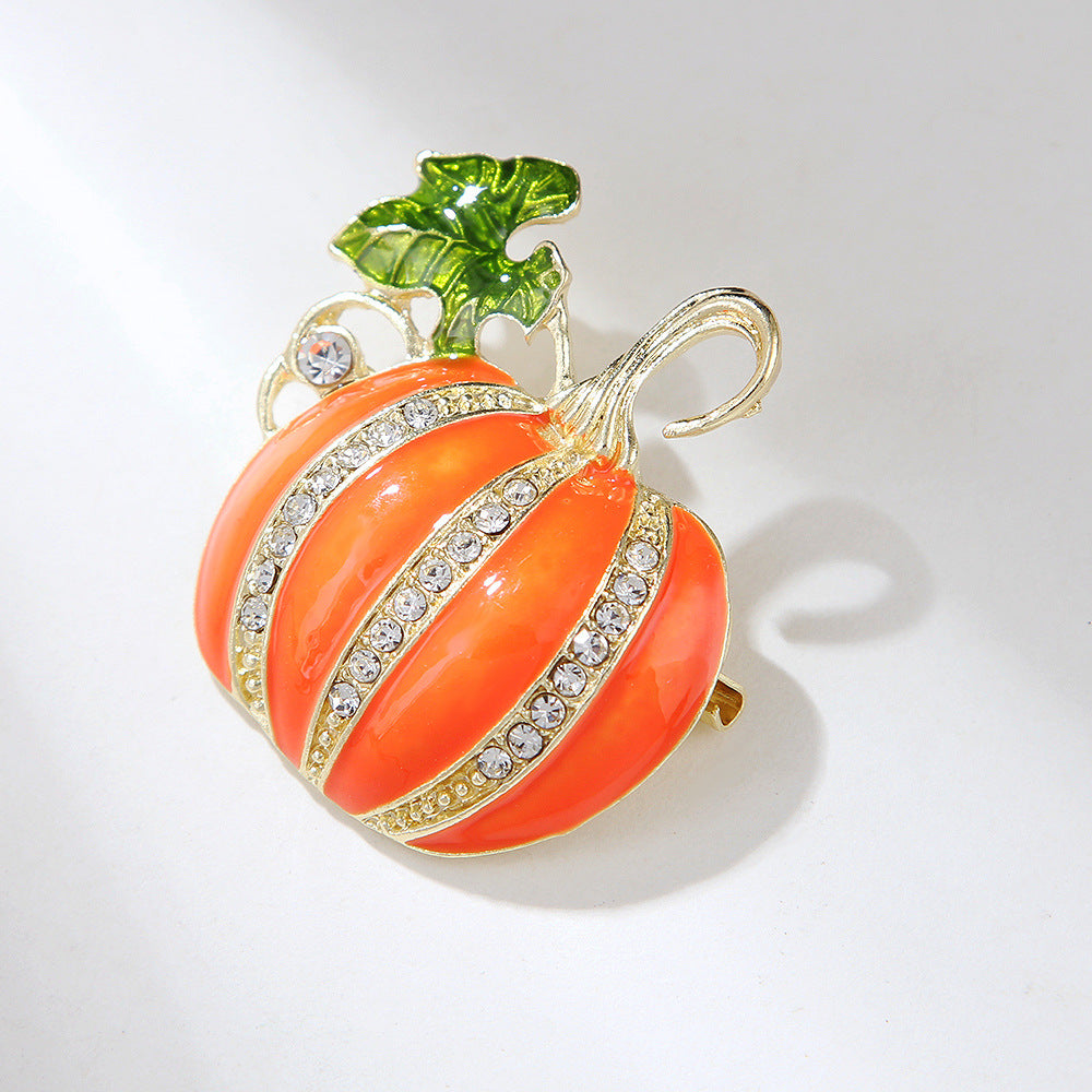 Halloween Rhinestone Pumpkin Brooch
