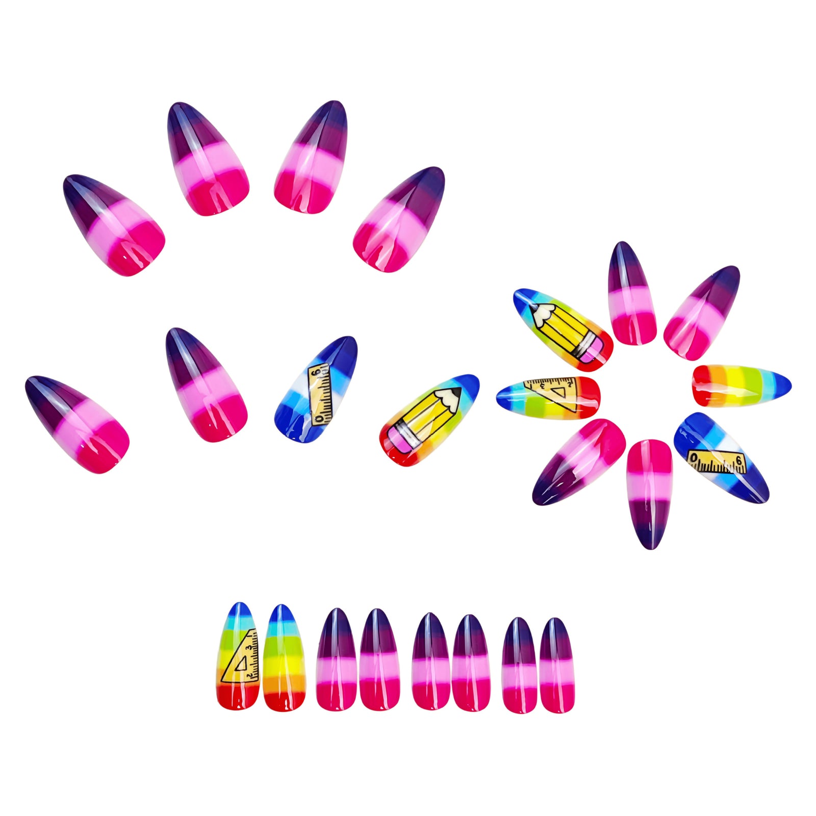 24pcs/Set Rainbow Striped Gradient Stationery Press-On Nails