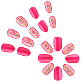 24pcs/Set Pink Embossed Floral Press-On Nails