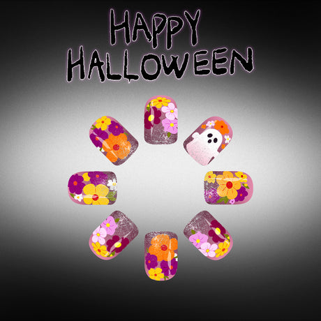 24pcs/Set Colorful Floral Ghost & Spider Web Press On Nails