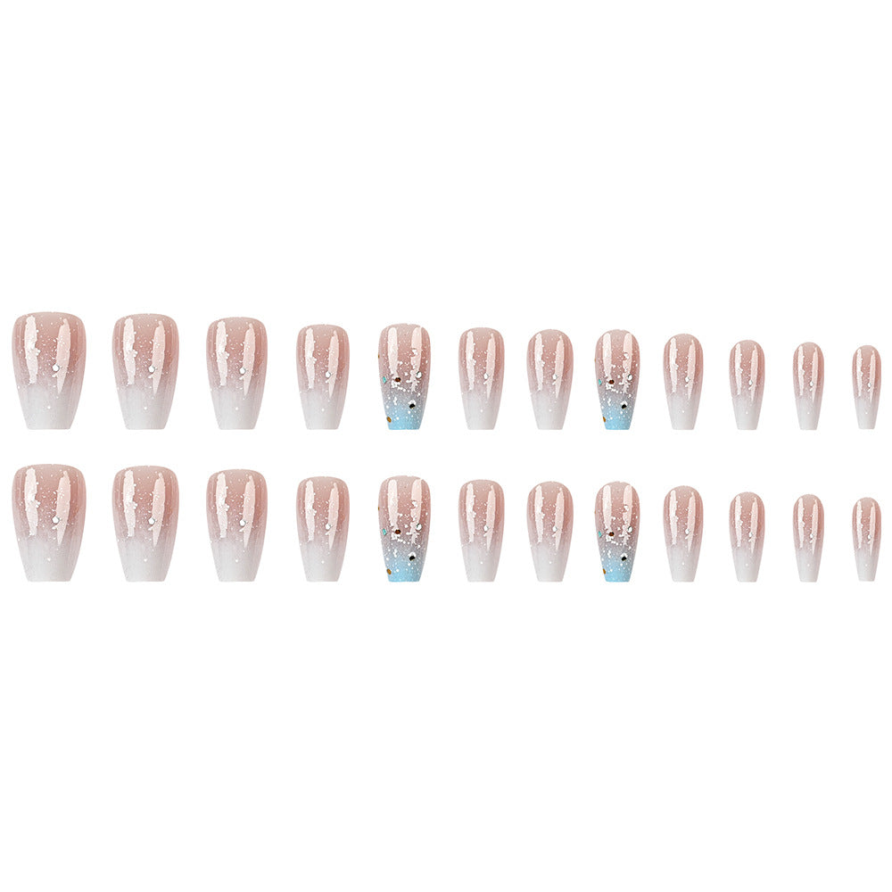 24pcs/Set Pink & White Glitter Ombre Press-On Nails