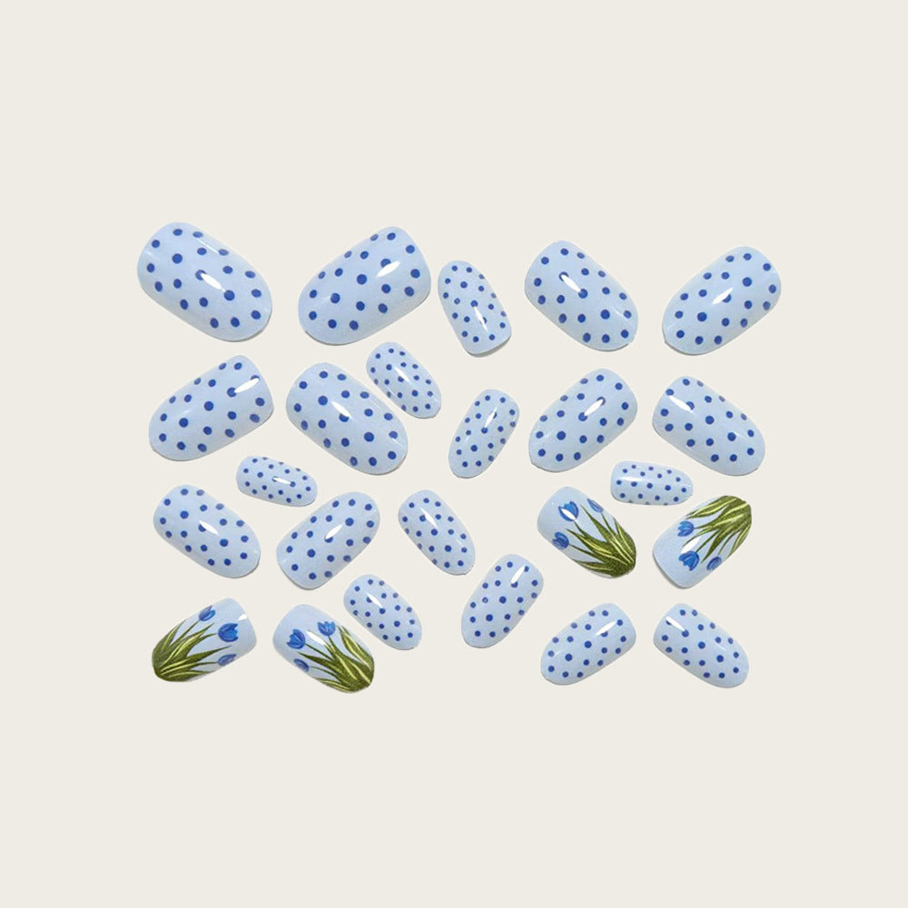 24pcs/Set Countryside Polka Dot Tulip Press-On Nails