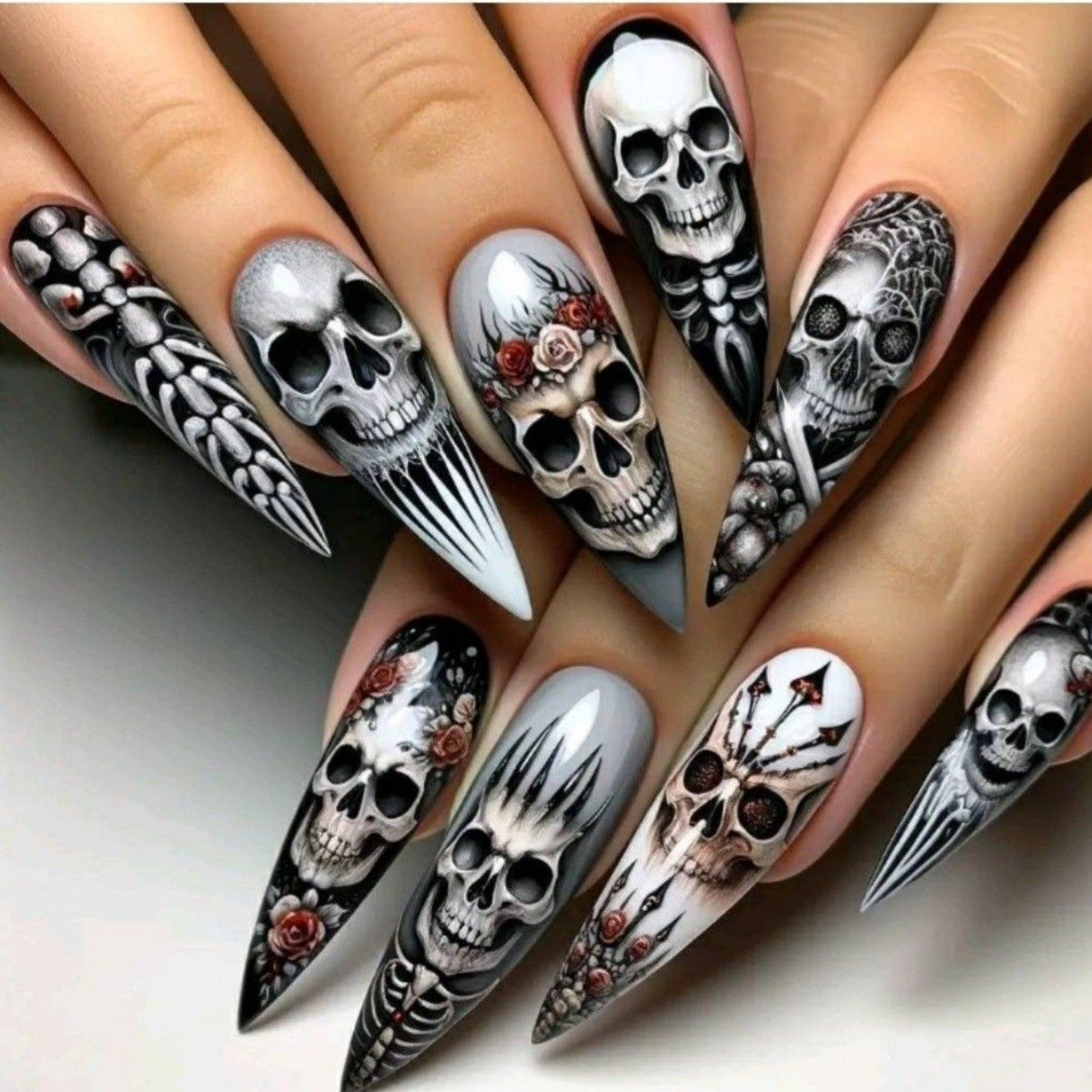 24pcs/Set Cartoon Skull Press-On Nails