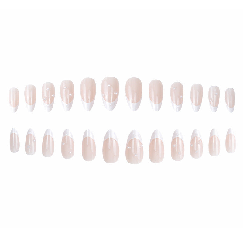 24pcs/Set White French Tip with Rhinestones Press On Nails