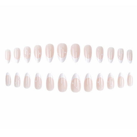 24pcs/Set White French Tip with Rhinestones Press On Nails