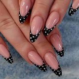 24pcs/Set White Polka Dot French Press On Nails