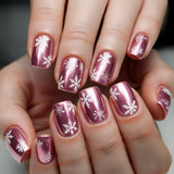 24pcs/Set Pink Snowflakes Press On Nails
