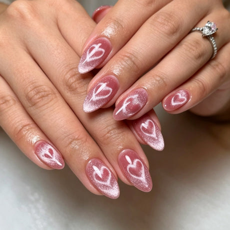24pcs/Set Brown Heart Cat Eye Press On Nails