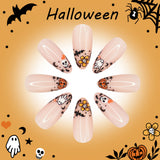 24pcs/Set Ghost Skull & Pumpkin French Press On Nails