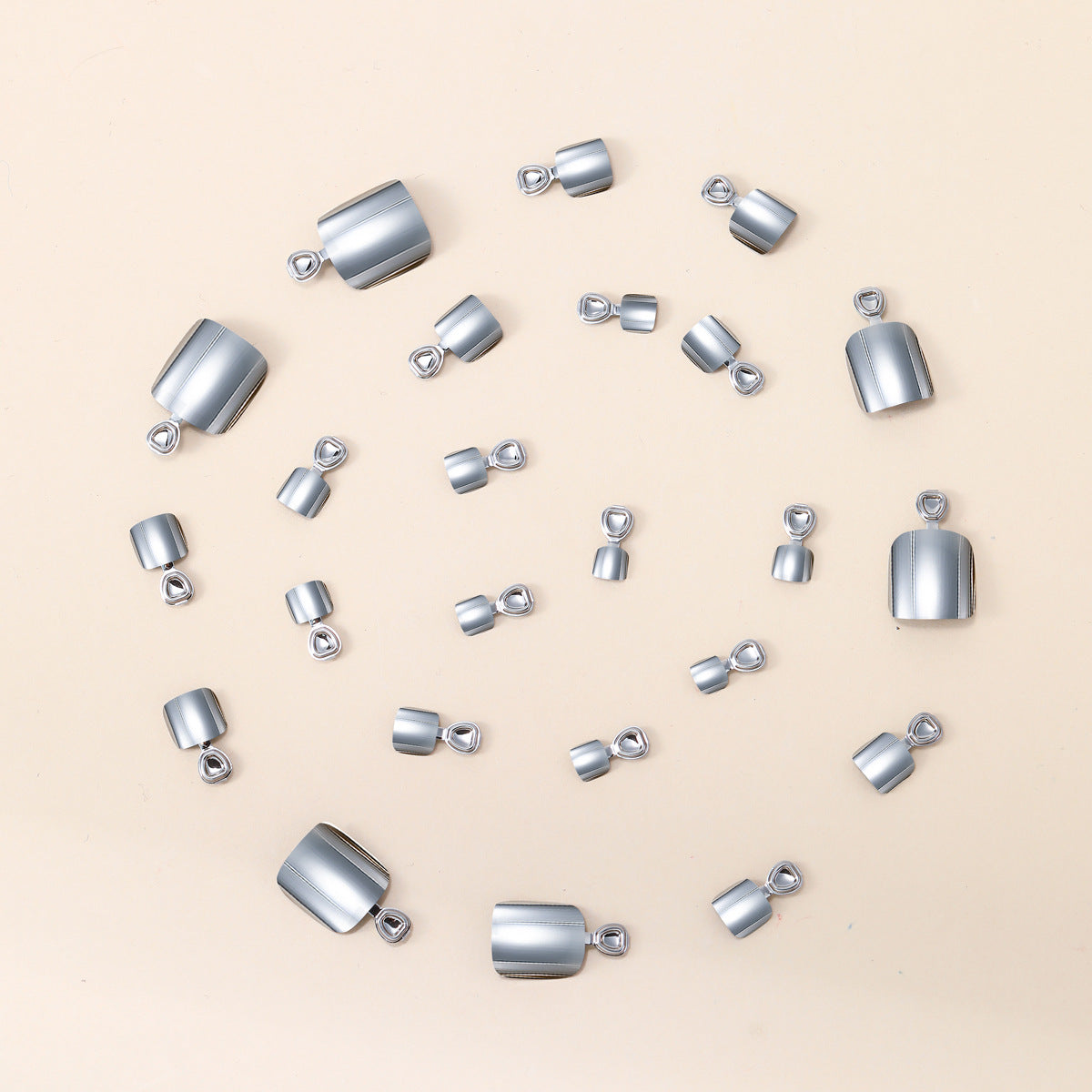 24pcs/Set Silver Chrome Press On Toe Nails