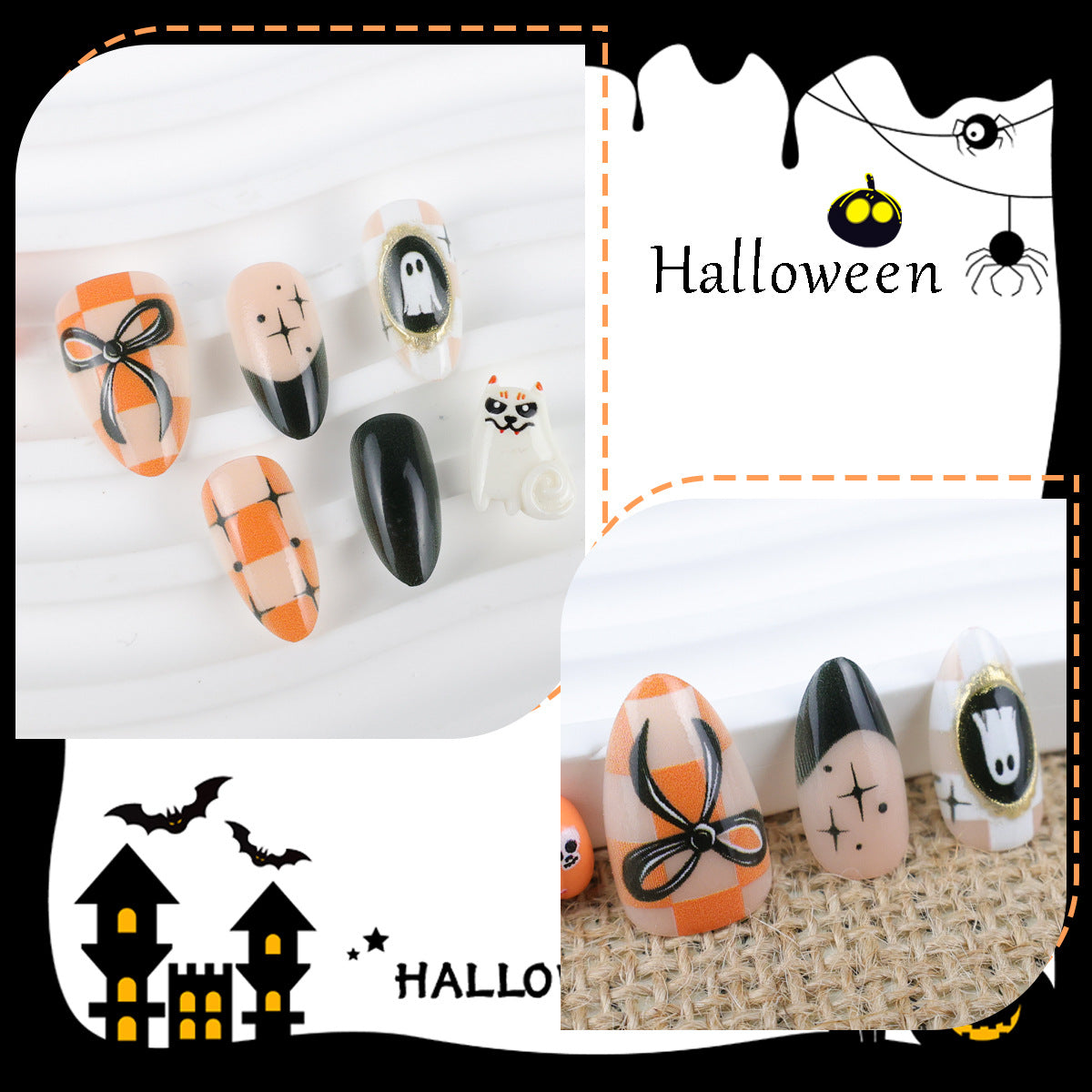 30pcs/Set White Ghost with Bow Press-On Nails