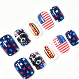 24pcs/Set Raccoon, Hot Dog, Blue & Red Stars Press-On Nails