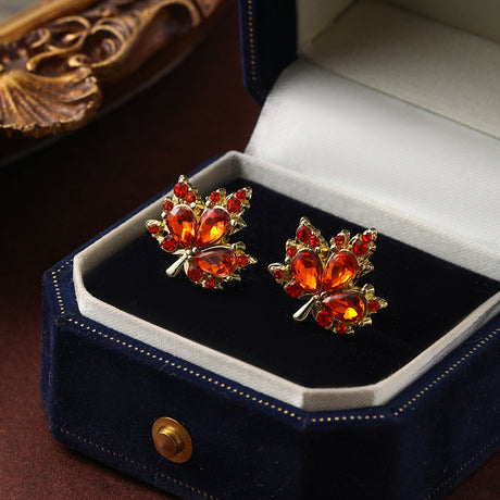 Red Maple Leaf Stud Earrings